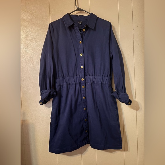 J. Crew Dresses & Skirts - NWT J.Crew $148 Women's Long-sleeve button-front chino dress, Navy, Sz 12